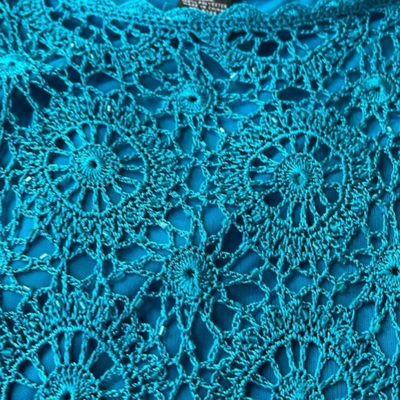 INC International Concepts Tank Top NWT โ Size M โ Peacock Blue Crochet - Picture 5 of 11